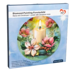 Diamond-Painting-Fensterbild, Kerze mit Christrosen, Ø18,3cm, inkl. Zubehör
