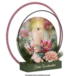 Diamond-Painting-Fensterbild, Kerze mit Christrosen, Ø18,3cm, inkl. Zubehör