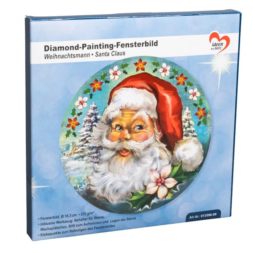 Diamond-Painting-Fensterbild, Weihnachtsmann, Ø18,3cm, inkl. Zubehör