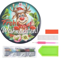 Diamond-Painting-Fensterbild, Rentier Rudolph - Frohe Weihnachten!, Ø18,3cm, inkl. Zubehör