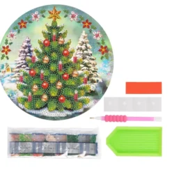 Diamond-Painting-Fensterbild, Weihnachtsbaum, Ø18,3cm, inkl. Zubehör