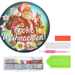 Diamond-Painting-Fensterbild, Weihnachtsmann - Frohe Weihnachten!, Ø18,3cm, inkl. Zubehör