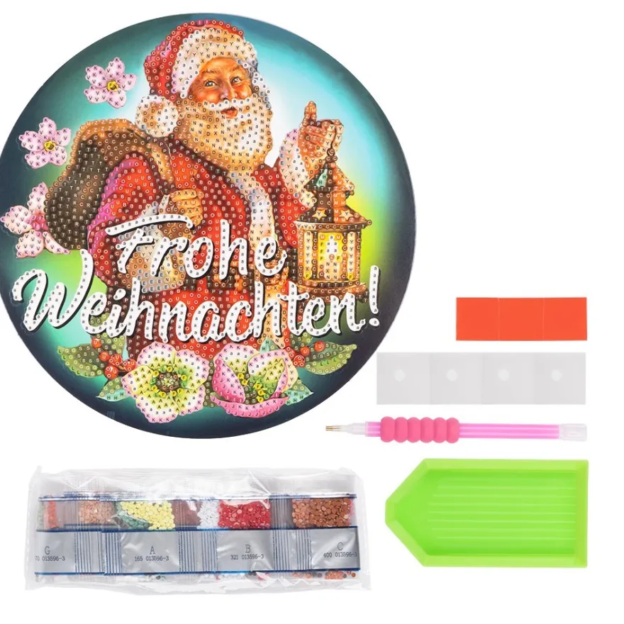 Diamond-Painting-Fensterbild, Weihnachtsmann - Frohe Weihnachten!, Ø18,3cm, inkl. Zubehör