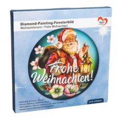 Diamond-Painting-Fensterbild, Weihnachtsmann - Frohe Weihnachten!, Ø18,3cm, inkl. Zubehör