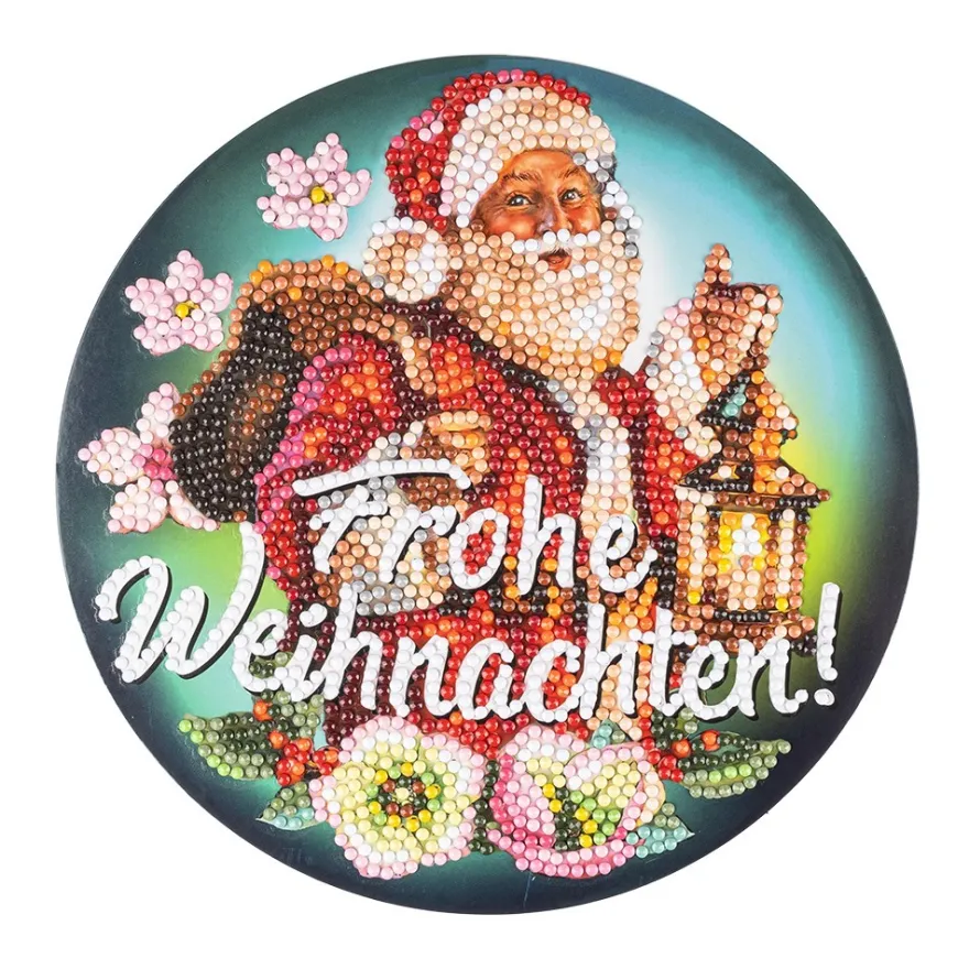 Diamond-Painting-Fensterbild, Weihnachtsmann - Frohe Weihnachten!, Ø18,3cm, inkl. Zubehör