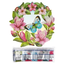 Diamond-Painting-Fensterbild, Blauer Schmetterling im Blütenkranz, 20,2cm, doppelseitig