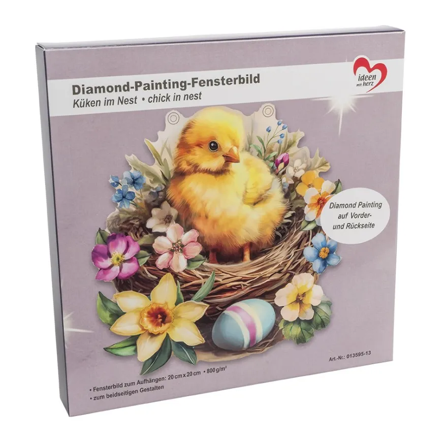 Diamond-Painting-Fensterbild, Küken im Nest, 20cm, doppelseitig
