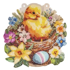 Diamond-Painting-Fensterbild, Küken im Nest, 20cm, doppelseitig