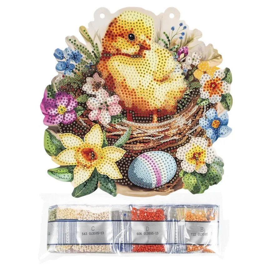 Diamond-Painting-Fensterbild, Küken im Nest, 20cm, doppelseitig