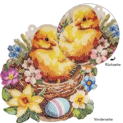 Diamond-Painting-Fensterbild, Küken im Nest, 20cm, doppelseitig