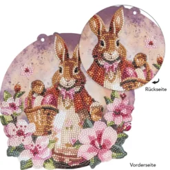 Diamond-Painting-Fensterbild, Osterhase mit Blumen & Körbchen, 20,2cm, doppelseitig