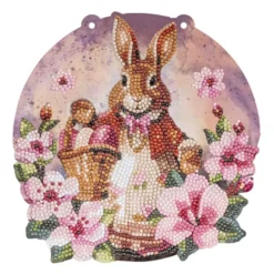 Diamond-Painting-Fensterbild, Osterhase mit Blumen & Körbchen, 20,2cm, doppelseitig