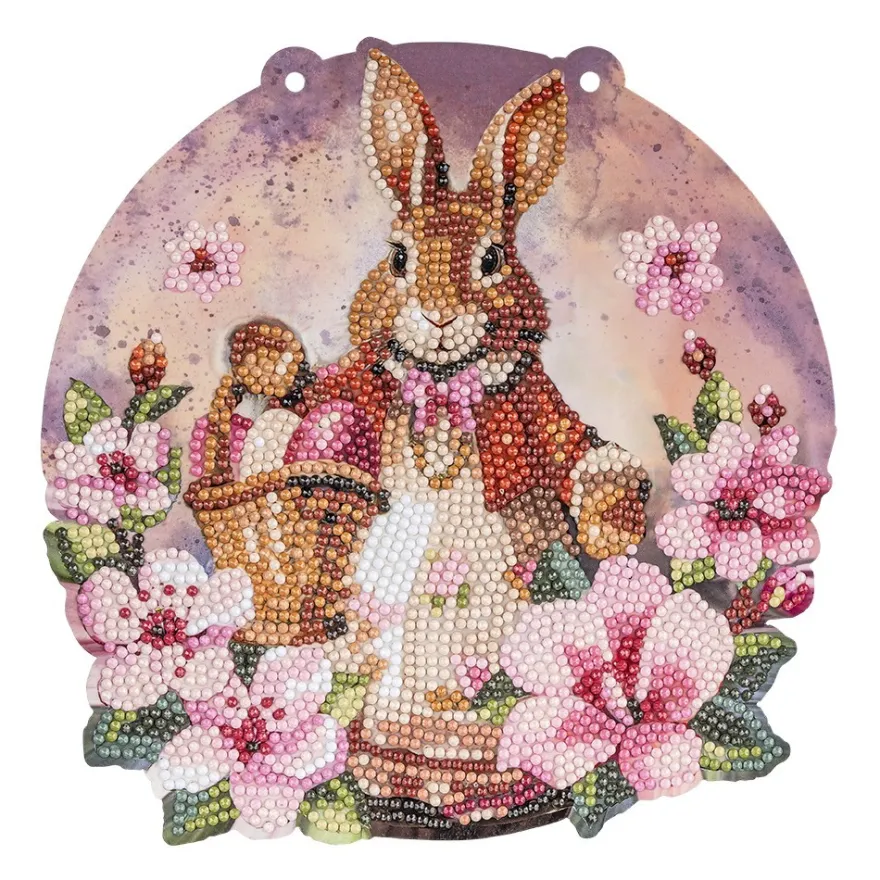 Diamond-Painting-Fensterbild, Osterhase mit Blumen & Körbchen, 20,2cm, doppelseitig
