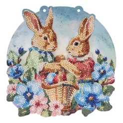 Diamond-Painting-Fensterbild, Hasenpaar mit Blumen & Ostereiern, 20,4cm, doppelseitig