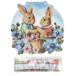 Diamond-Painting-Fensterbild, Hasenpaar mit Blumen & Ostereiern, 20,4cm, doppelseitig