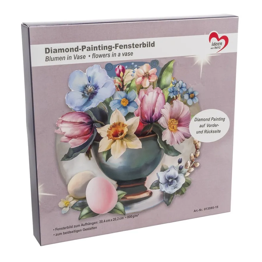 Diamond-Painting-Fensterbild, Blumen in Vase, 20,4cm, doppelseitig