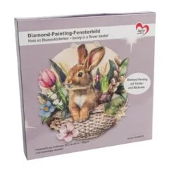 Diamond-Painting-Fensterbild, Hase im Blumenkörbchen, 20,3cm, doppelseitig