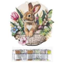 Diamond-Painting-Fensterbild, Hase im Blumenkörbchen, 20,3cm, doppelseitig
