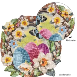 Diamond-Painting-Fensterbild, Weidenkranz mit Blumen & Ostereiern, 20,2cm, doppelseitig