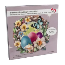 Diamond-Painting-Fensterbild, Weidenkranz mit Blumen & Ostereiern, 20,2cm, doppelseitig