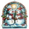 Diamond-Painting-Fensterbild, Glaskunst-Optik, Schneemänner, 19,9cm x 19,5cm