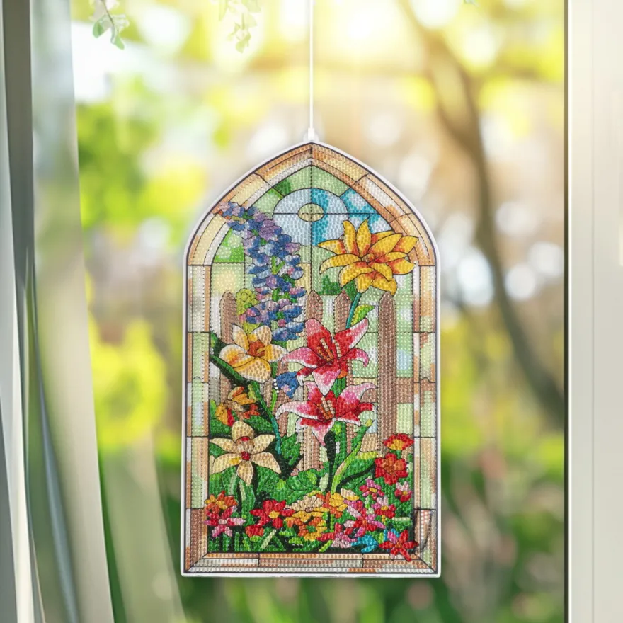 Diamond-Painting-Fensterbild, Glaskunst-Optik XL, Blumenvielfalt, 19,8cm x 35,5cm, 500µ