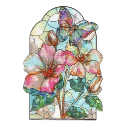 Diamond-Painting-Fensterbild, Glaskunst-Optik XL, Schmetterling mit Blüten, 25,6cm x 35,9cm, 500µ
