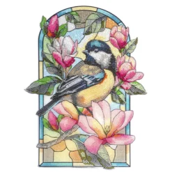 Diamond-Painting-Fensterbild, Glaskunst-Optik XL, Kohlmeise mit Magnolien, 26,8cm x 35,6cm, 500µ