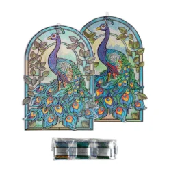 Diamond-Painting-Fensterbild, Glaskunst-Optik XL, Pfau, 24,2cm x 35,6cm, 500µ