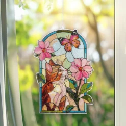Diamond-Painting-Fensterbild, Glaskunst-Optik XL, Katze mit Blume, 25,6cm x 35,6cm, 500µ