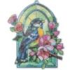 Diamond-Painting-Fensterbild, Glaskunst-Optik, Kohlmeise mit Blüten, 20,2cm x 17cm