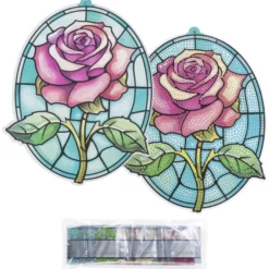 Diamond-Painting-Fensterbild, Glaskunst-Optik, Rose, 20cm x 15,8cm
