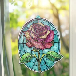 Diamond-Painting-Fensterbild, Glaskunst-Optik, Rose, 20cm x 15,8cm