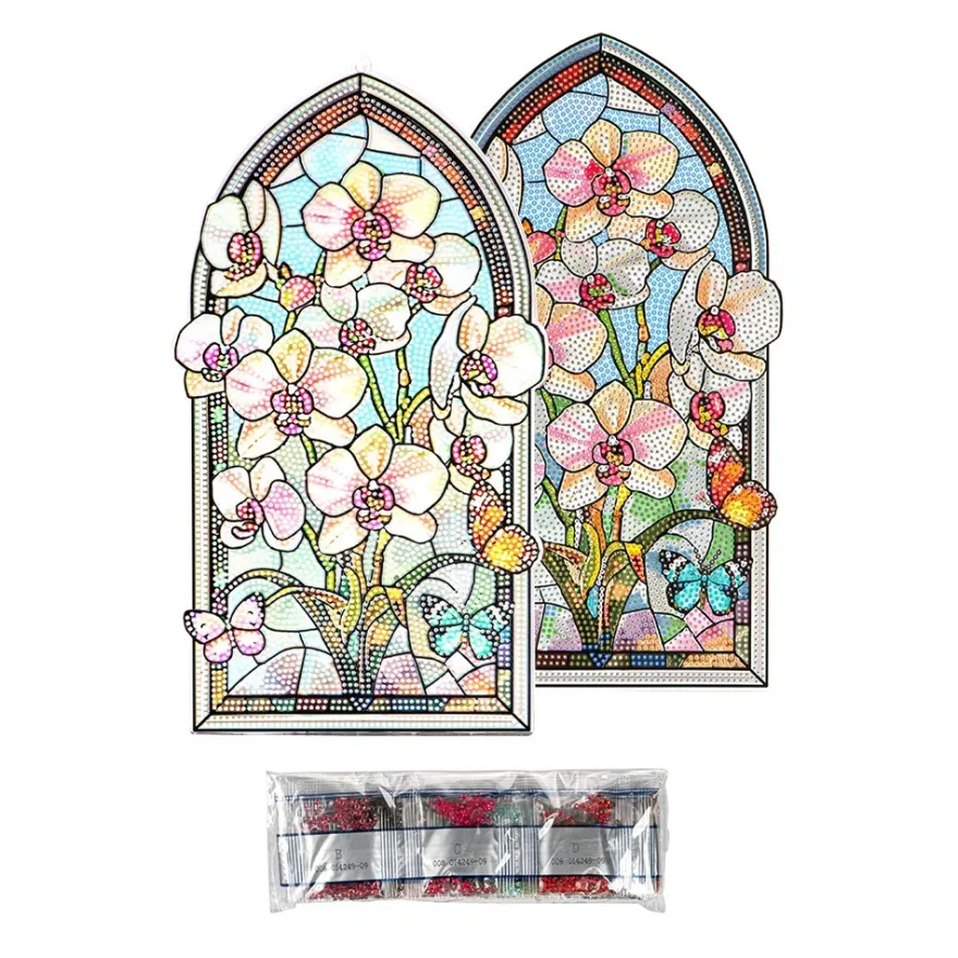 Diamond-Painting-Fensterbild, Glaskunst-Optik XL, Weiße Orchideen, 19,5cm x 35cm, 500µ