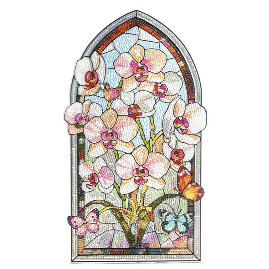 Diamond-Painting-Fensterbild, Glaskunst-Optik XL, Weiße Orchideen, 19,5cm x 35cm, 500µ