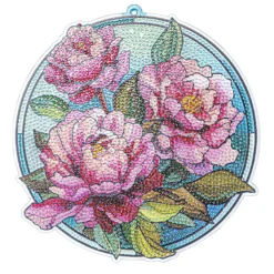 Diamond-Painting-Fensterbild, Glaskunst-Optik, Pfingstrosen, 19,8cm x 19,1cm