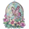 Diamond-Painting-Fensterbild, Glaskunst-Optik, Schmetterling mit Blüten, 20,1cm x 16,4cm
