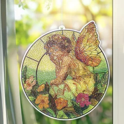Diamond-Painting-Fensterbild, Glaskunst-Optik, Elfe, 19,6cm x 17,9cm
