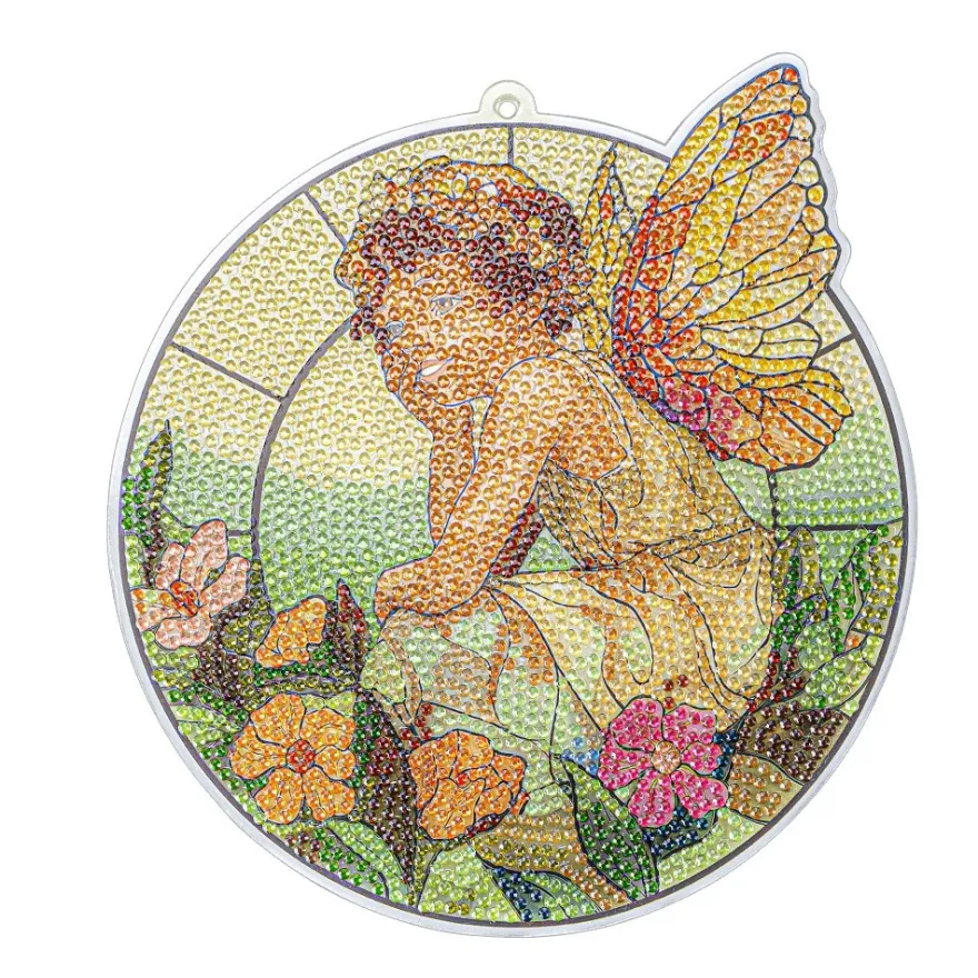 Diamond-Painting-Fensterbild, Glaskunst-Optik, Elfe, 19,6cm x 17,9cm