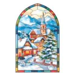 Diamond-Painting-Fensterbild, Glaskunst-Optik XL, Winterdorf, 22,2cm x 35,4cm, 500µ