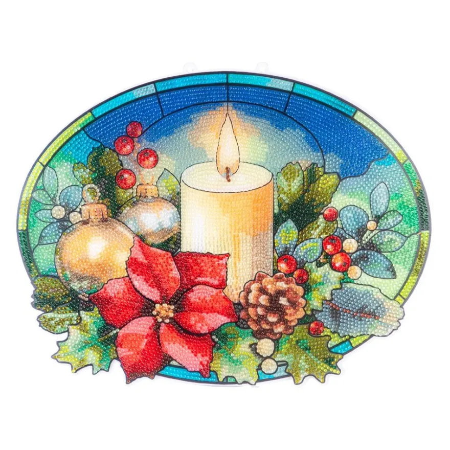 Diamond-Painting-Fensterbild, Glaskunst-Optik XL, Kerzengesteck, 34,6cm x 27cm, 500µ