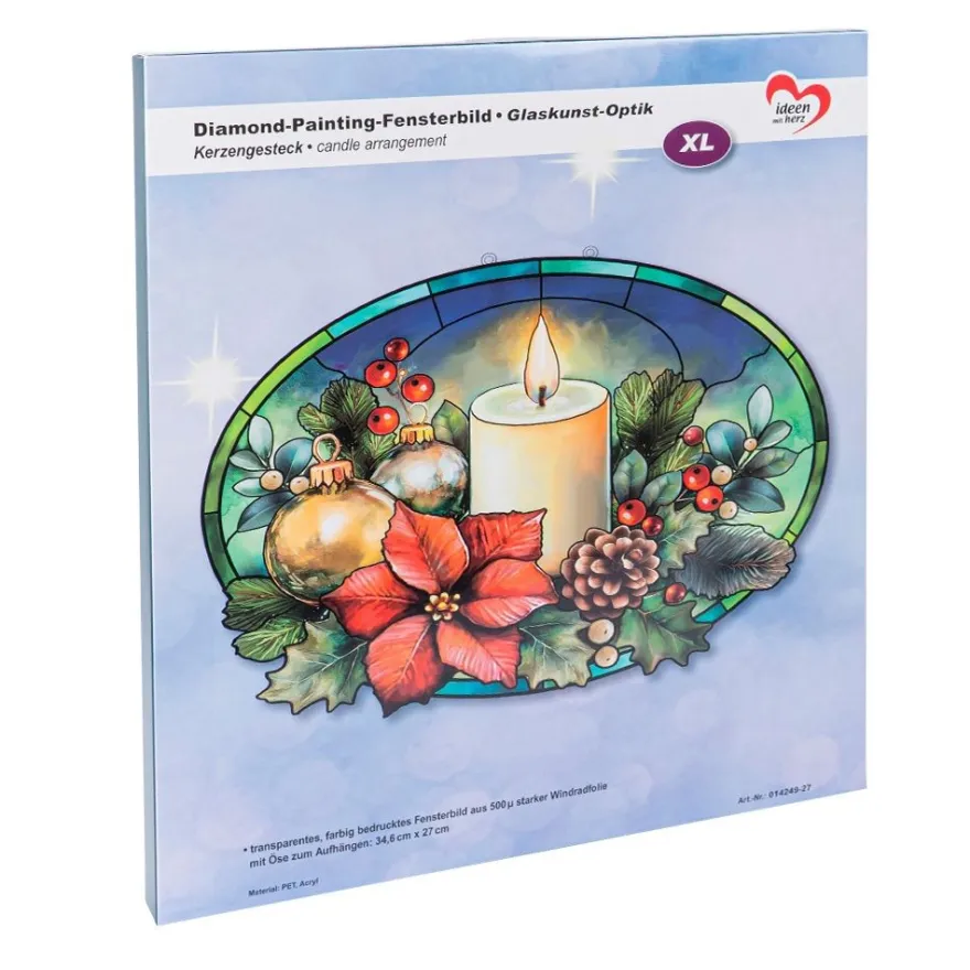 Diamond-Painting-Fensterbild, Glaskunst-Optik XL, Kerzengesteck, 34,6cm x 27cm, 500µ
