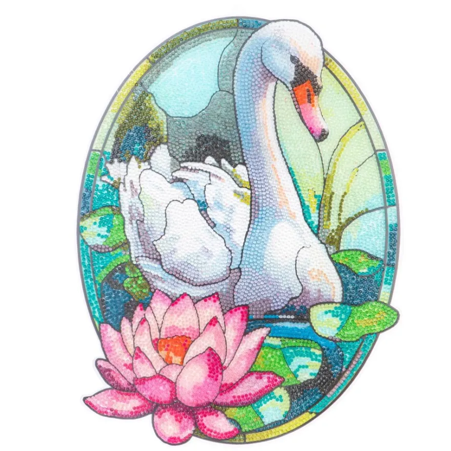 Diamond-Painting-Fensterbild, Glaskunst-Optik XL, Schwan, 26,3cm x 35,3cm, 500µ