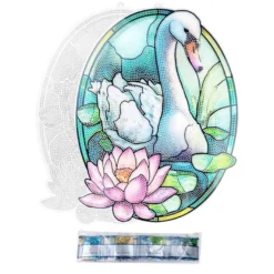 Diamond-Painting-Fensterbild, Glaskunst-Optik XL, Schwan, 26,3cm x 35,3cm, 500µ