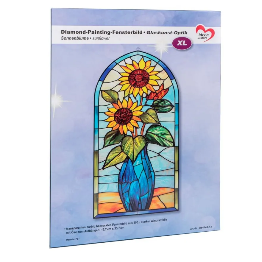 Diamond-Painting-Fensterbild, Glaskunst-Optik XL, Sonnenblume, 16,7cm x 35,7cm, 500µ