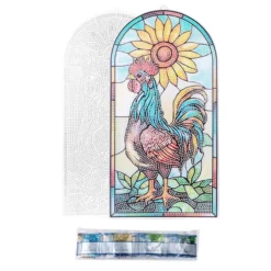Diamond-Painting-Fensterbild, Glaskunst-Optik XL, Hahn, 18,1cm x 35,7cm, 500µ