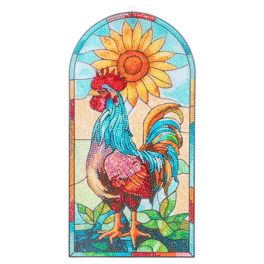 Diamond-Painting-Fensterbild, Glaskunst-Optik XL, Hahn, 18,1cm x 35,7cm, 500µ