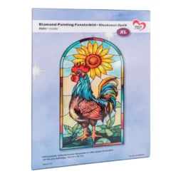Diamond-Painting-Fensterbild, Glaskunst-Optik XL, Hahn, 18,1cm x 35,7cm, 500µ