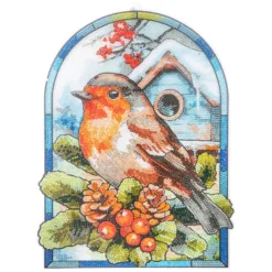 Diamond-Painting-Fensterbild, Glaskunst-Optik XL, Rotkehlchen, 26,3cm x 35,4cm, 500µ