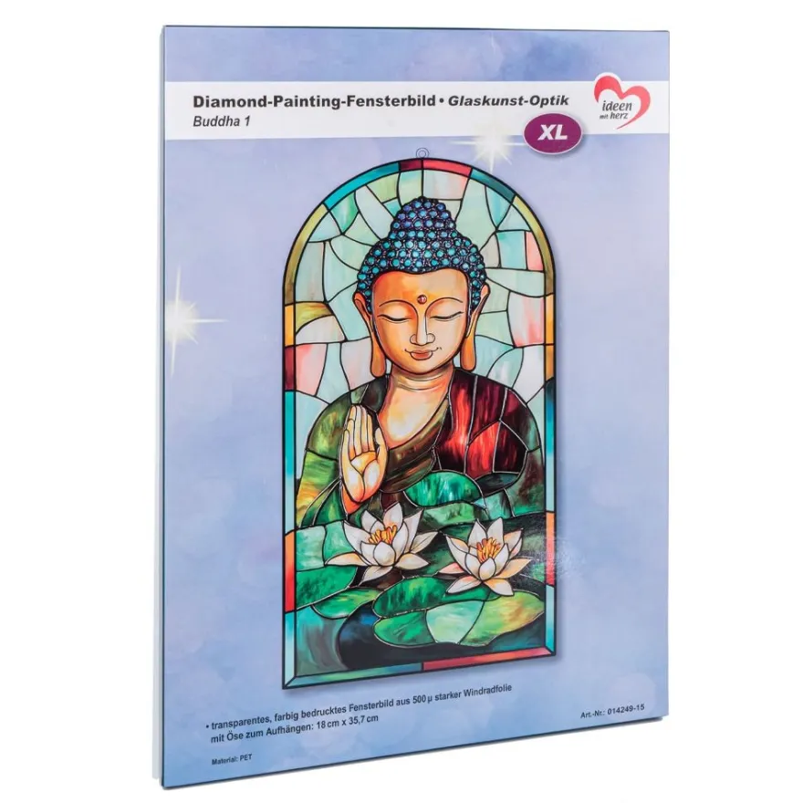 Diamond-Painting-Fensterbild, Glaskunst-Optik XL, Buddha 1, 18cm x 35,7cm, 500µ